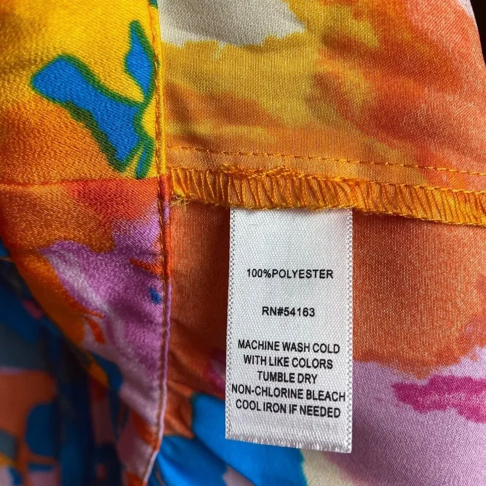 Womenʻs Brightly Colored Floral Wrap Blouse Medium
